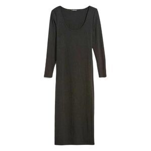 Banana Republic Ribbed Midi Scoop-Neck T-Shirt Dress in Black Medium